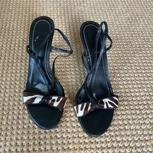 Vintage Ralph Lauren Zebra Ponyhair slingback heeled strappy leather sandals